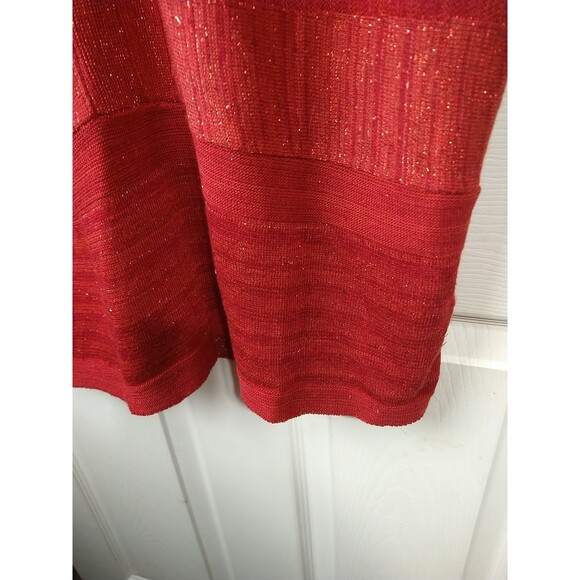 Avenue Woman Red Sweater SS Drop Shoulder Shimmer Striped V Neck Sparkle Tunic - Picture 5 of 9